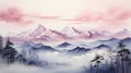 Soft pastel color watercolor abstract brush painting art of beautiful mountains