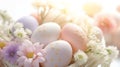 Pastel Easter Eggs in a Nest with Flowers Royalty Free Stock Photo