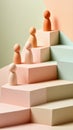 Abstract figures on pastel geometric steps create a serene, minimalist scene, AI