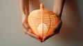 Soft pastel Orange Lamp in Bamboo baskets in the heart shape on Two hand Royalty Free Stock Photo