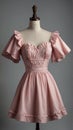 Soft Pastel Pink Cotton Dress: Sweetheart Neckline and Flutter Sleeves