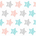 Soft pastel star seamless background. Grey, pink and blue star.