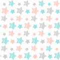 Soft pastel star seamless background. Grey, pink and blue star.