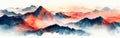 Pastel Mountain Peak with Peach Fuzz Lines - Minimalistic Watercolor Landscape on White Banner