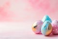 Soft Pastels: Artistic Easter Eggs Against a Dreamy Pink Watercolor Canvas
