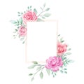 Soft peach watercolor flowers frame for wedding or greeting card composition. Geometric floral frame illustration of red roses, Royalty Free Stock Photo