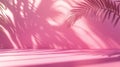 Soft Pink Background with Shadow of Tropical Leaves and Light Play Royalty Free Stock Photo