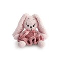 Soft pink bunny in fluffy dress, crocheted, isolated on white background Royalty Free Stock Photo