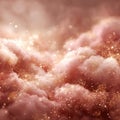 Soft pink cloud texture with sparkling golden glitter bokeh dreamy abstract background Royalty Free Stock Photo