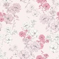 Soft pink delicate blooming hand drawn pencil line skecth seamless pattern vector design for fashion,fabric,web,card,wallpaper and