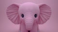 Soft pink elephant with big eyes, looking straight ahead.