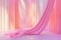 Soft pink fabric drapes elegantly in a sunlit room with vertical blinds casting shadows Royalty Free Stock Photo