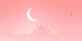 Soft Pink Ramadan Background with Mosque and Crescent Moon Royalty Free Stock Photo