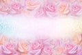 Soft pink roses flower frame with glitter background and copy space for text Royalty Free Stock Photo