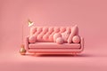 Soft pink sofa on pink background, 3D illustration, AI generated image. Modern minimalistic living room interior detail. Cosiness Royalty Free Stock Photo