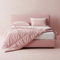 Soft pink tufted bed with cozy comforter and pillows Royalty Free Stock Photo
