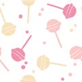 Soft pink and yellow  lollipop seamless pattern poster, flat style. Vector illustration for happy birthday, new year. Royalty Free Stock Photo