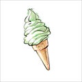 Soft pistachio or mint ice cream. Vector illustration on white background. delicious dessert. Royalty Free Stock Photo