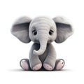 Soft Plush Elephant Isolated on White Background. Generative ai