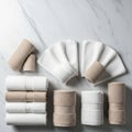 Soft, plush fabric of the towels. This setup conveys a sense of cleanline Royalty Free Stock Photo
