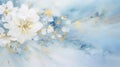 Soft Powder Blue and White colors with gold glitter. Marble texture. Soft focus floral painting horizontal background Royalty Free Stock Photo