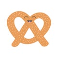 Soft pretzel icon. Sweet salted bakery Pastry. Cute cartoon smiling character with face, eyes. Fast food snack. Isolated. White ba