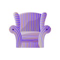 Soft purple striped lounge armchair isolated on white background