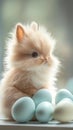 A soft rabbit rests amidst pastel eggs, radiating a delightful and festive vibe, ideal for spring festivities