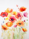 Soft and Radiant Poppy Field: Vibrant Watercolor Petals AI Generated