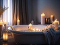 soft romantic interior with candles and bath. ai generative Royalty Free Stock Photo