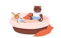 Soft round baby chair with teddy bear and rabbit, cute plush toys for fun games of kids