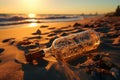 Soft sands, sun rays bottle with a message, washed ashore