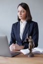 soft selective focus, female lawyer conducts an online consultation from a laptop via video link for a client. work in a