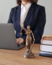 soft selective focus, female lawyer conducts an online consultation from a laptop via video link for a client. work in a