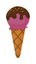 Soft serve ice cream in chocolate on wooden stick with pink icing and sprinkles vector. Royalty Free Stock Photo