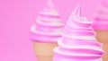 Soft serve ice cream of strawberry and milk flavours on crispy cone on pink background.,3d model and illustration Royalty Free Stock Photo