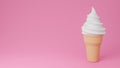 Soft serve ice cream of vanilla or milk flavours on crispy cone on pink background.,3d model and illustration Royalty Free Stock Photo