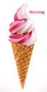 Soft serve ice cream in wafer style cone. 3d realistic vector icon