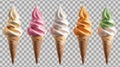 Soft serve Yoghurt Ice cream swirl on cake cone on transparent background created with Generative AI