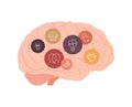 Soft skill for business concept collection. Vector flat illustration. Human brain with various competencies icon symbol isolated