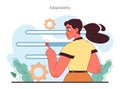 Soft skill. Employee adaptability and flexibility. Female character