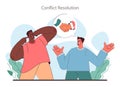 Soft skill. Employee with conflict resolution skill. Worker resolve
