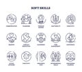 Soft skills as communication ability and competence outline icons collection