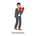 Soft skills concept with boxing businessman and text Assertiveness