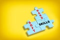 Soft skills and hard and skills written on blue puzzle jigsaw Royalty Free Stock Photo