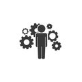 Soft skills icon, man with cogwheel mechanism, team work ability, capability or expertise employee