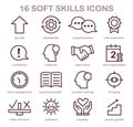 Soft skills icons set. Professional competences growth. Simple linear images Royalty Free Stock Photo