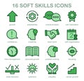 Soft skills icons set. Professional competences growth. Simple linear images Royalty Free Stock Photo