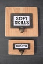 Soft Skilss and employee. File cabinet label. Dark gray background