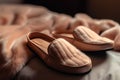 soft slippers in the bedroom close-up, home comfort concept. generative ai